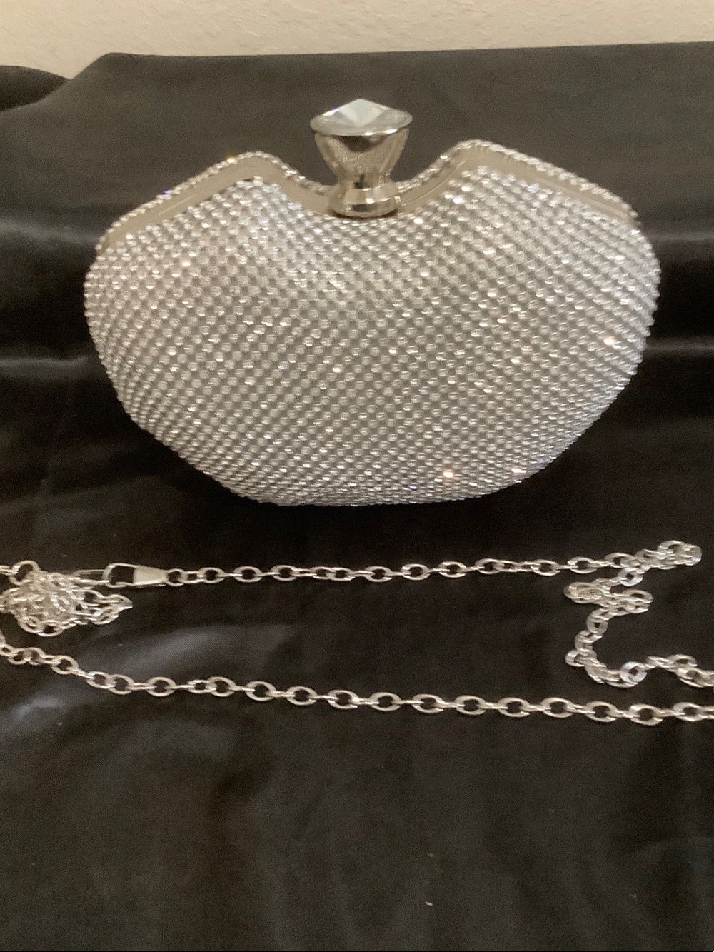 Crystal-Embellished Silver Evening Clutch